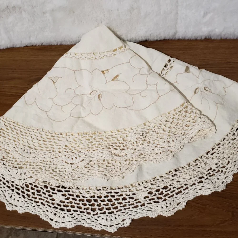 Vintage Battenburg Lace Ivory Cream Round‎ Tablecloth Approx 31